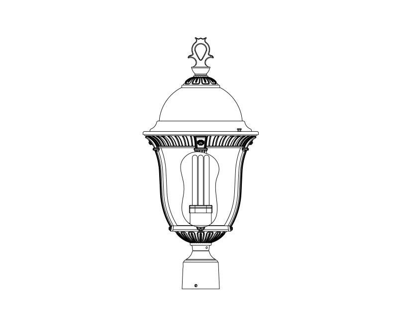 Milano, Medium Fluorescent, aluminum, Post Mount, Clear glass, (1) 42W CFL, 120V